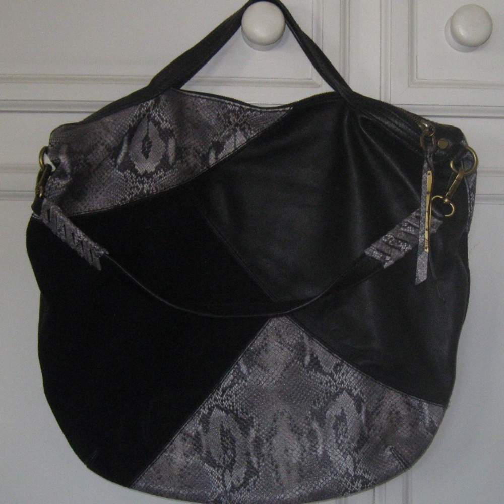 Ella Moss Wildside Leather "Python" Tote, Blk/Gra… - image 1